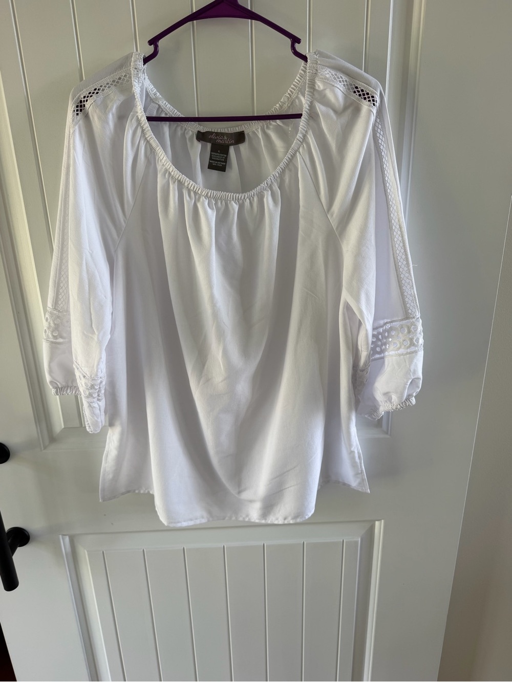 Ariella White Lace-Trim Peasant Top